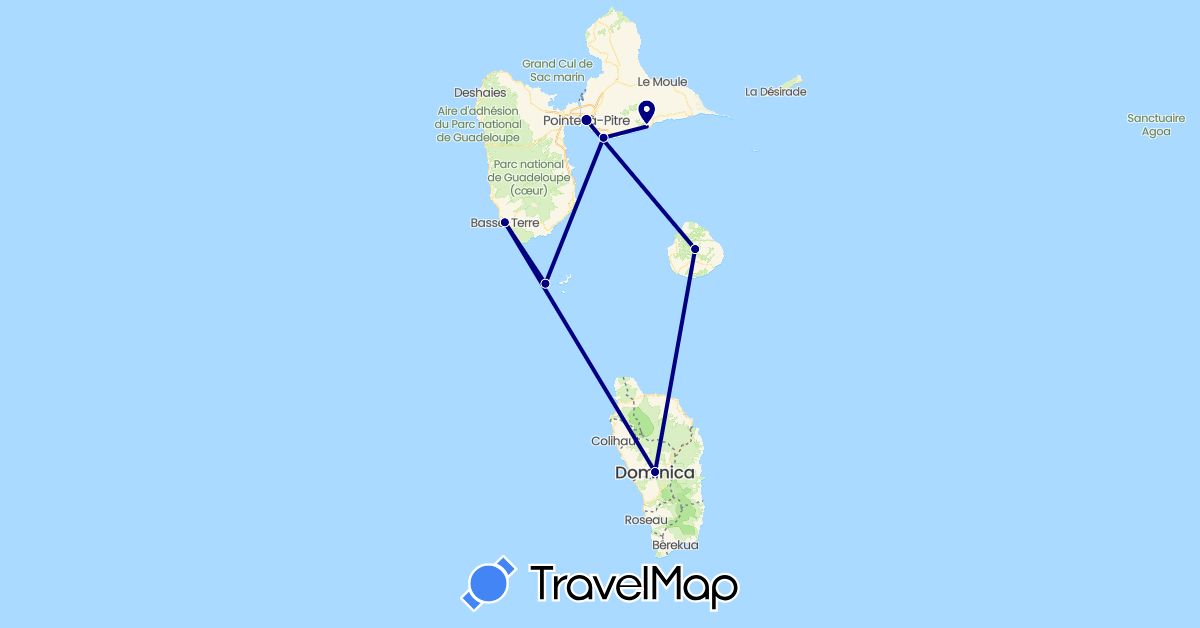 TravelMap itinerary: driving in Dominica, France (Europe, North America)